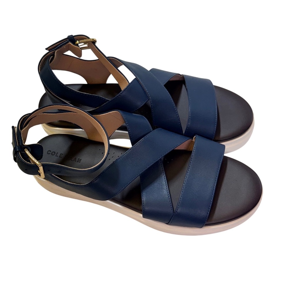Cole Haan GrandPro Rally Castine Sandals Blue Leather Platform W29616 Womens 8.5 - Picture 6 of 8